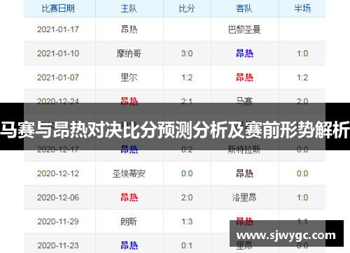 马赛与昂热对决比分预测分析及赛前形势解析